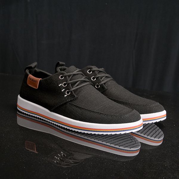 

men's casual canvas shoes breathable flat shoes fashion sneakers 2020 new black wild absorption non-slip comfortable