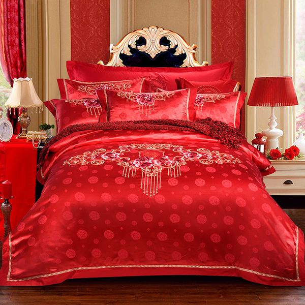 Luxury Wedding Bedding Set Stain Jacquard Double King Queen Size