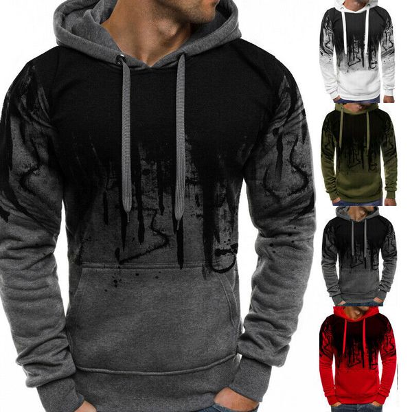 

autumn winter men casual warm thick hoodies slim fit sweatshirt front pocket outwear sports running wear, Black