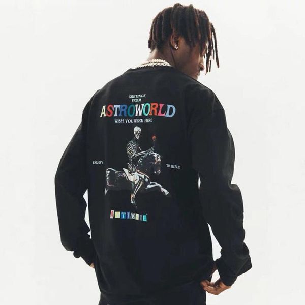 

19fw travis scott enjoy the ride long sleeve rapper hip hop street t-shirt men women pullover hoodie spring autumn sweatshirt tee hfymwy279, Black