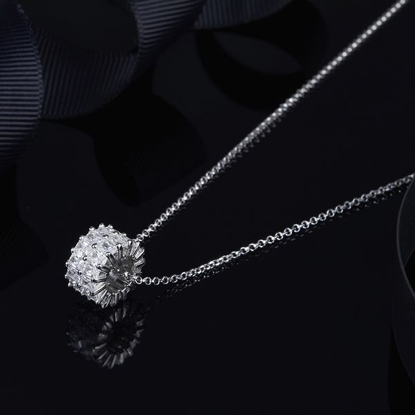 

wholesale- precieuse necklace with loop pendant sterling silver pave with baguette stones for women