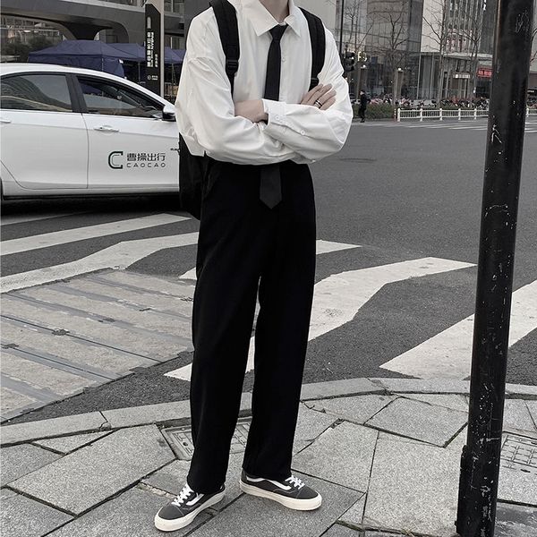 

2020 korean casual pants men's fashion solid color business dress pants men streetwear wild loose suit trousers mens m-2xl, White;black
