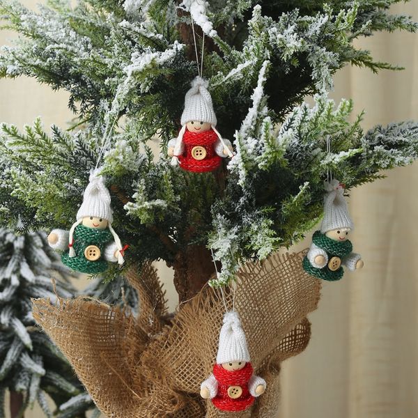 

one pair christmas pendants wood dolls with knitted hat + cloth decorative hanging ornaments home decorations droppingship