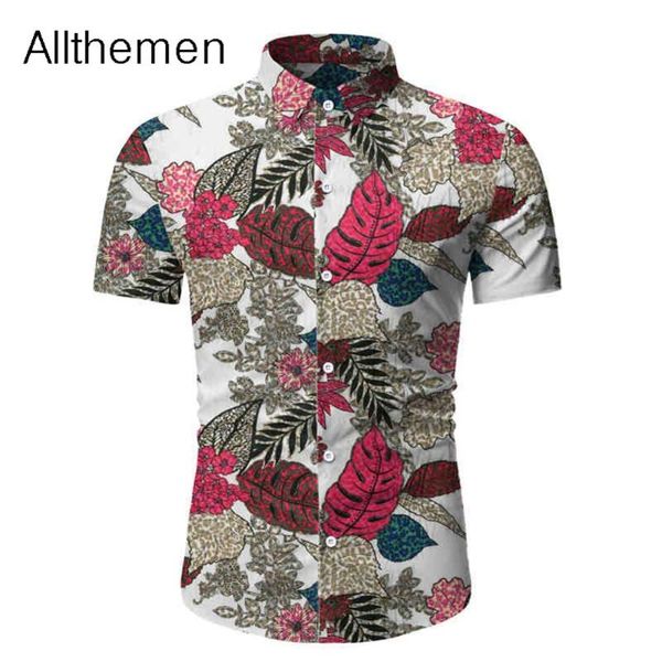 

allthemen men floral shirt men button down shirt short sleeve vintage printed shirts for casual white black ~3xl