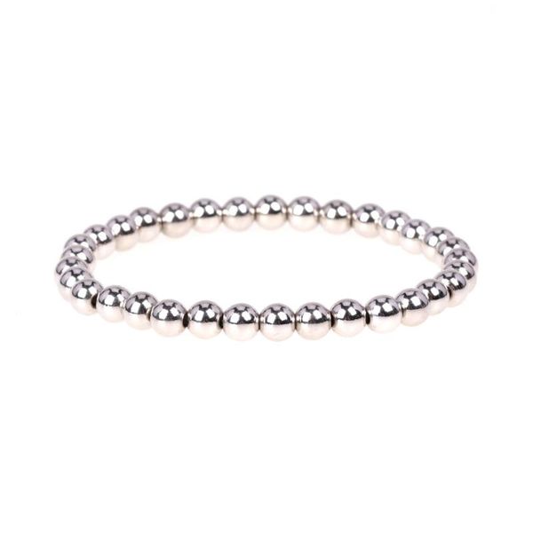 

charms punk women mens elastic rope thread bracelets 6mm copper beads bracelets jewelry simple brass beads, Black