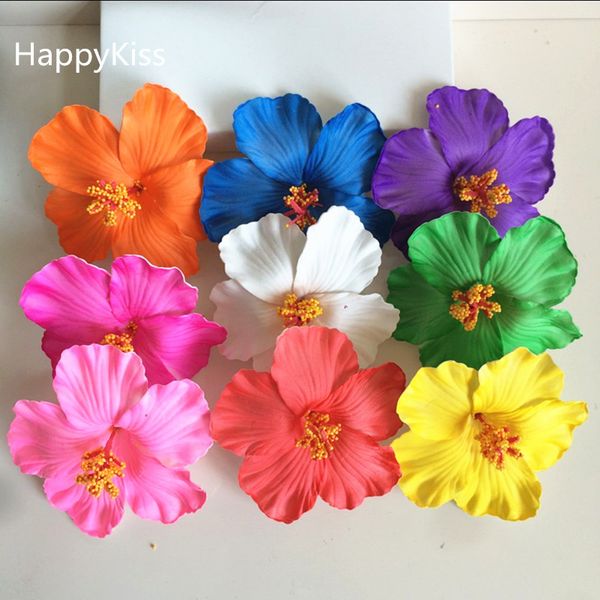 

12pcs mixed colors foam hawaiian flower hibiscus flower bridal hair clip 9cm hibiscus rosa-sinensis hairpin hair jewerly, Golden;white