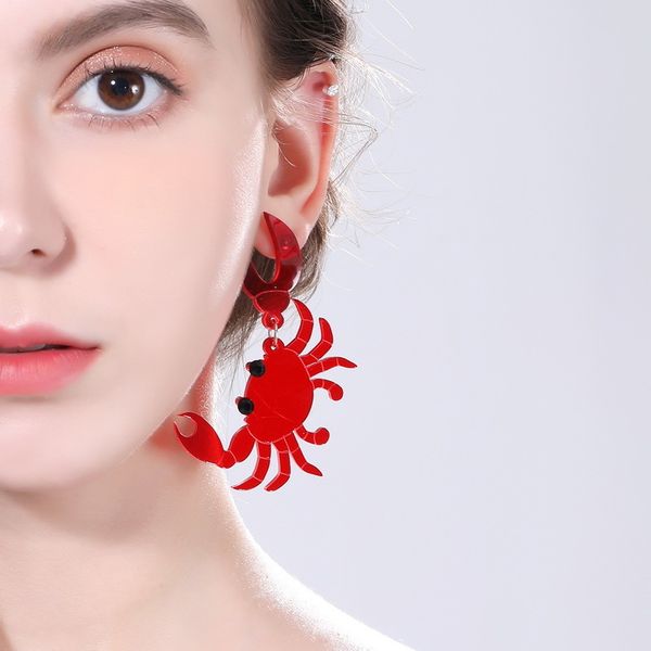 

summer holiday new fashion beach animal crab dangle earrings funny cute design acrylic earring for woman creative jewelry, Silver