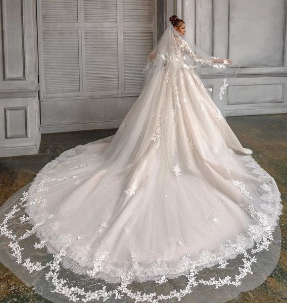 Splendidi veli da sposa applicati in pizzo bordo tagliato 3 m lunghezza cattedrale lunghezza due strati velo da sposa con pettine per accessori per capelli da donna