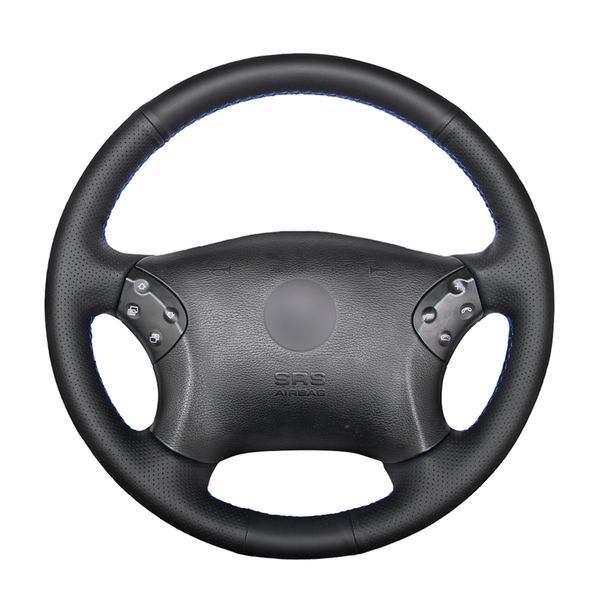 

black pu artificial leather hand sew car steering wheel cover for w203 c-class 2001-2003 2004 2005 2006 2007
