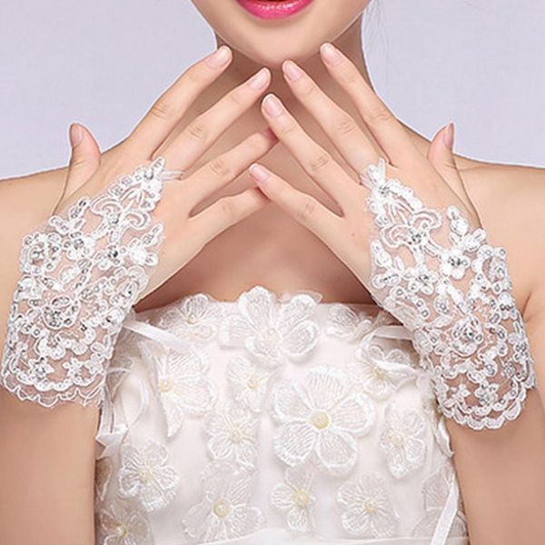 

elegant short gloves fingerless white red ivory three colors accessories women lace fingerless glove, Blue;gray