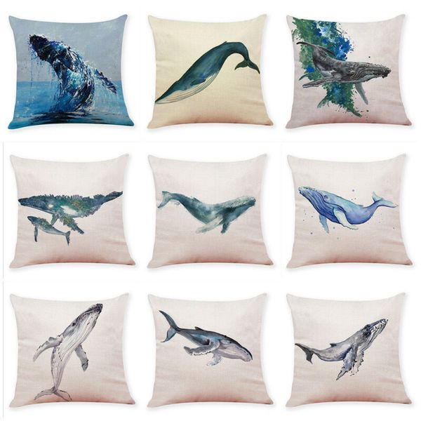 

hglegyw 18" whale pattern cotton linen home decorative pillow case cushion cover