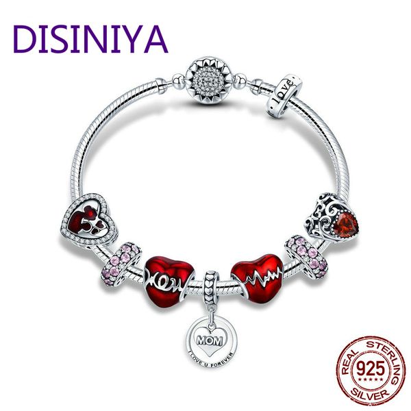 

disiniya 925 sterling silver romantic heart love mom forever pendant mother gift bracelets bangles for women silver jewelry scb8, Black