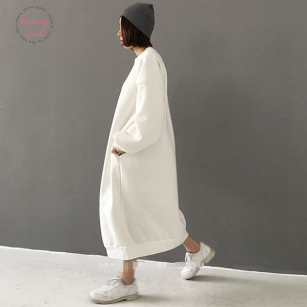 

women 2020 autumn casual loose long hoodies sweatshirt long sleeve hooded dress fashion solid casual dresses color dresses femme vestidos, Black;gray