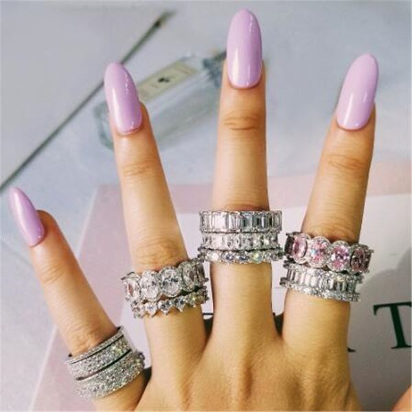

choucong 18 styles classiic promise ring diamond cz real 925 sterling silver wedding band rings for women men party jewelry, Slivery;golden