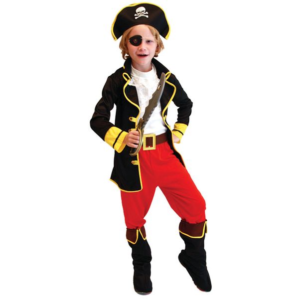 

kids child captain jack pirate buccaneer costumes for boys halloween purim carnival masquerade mardi gras outfit, Black;red