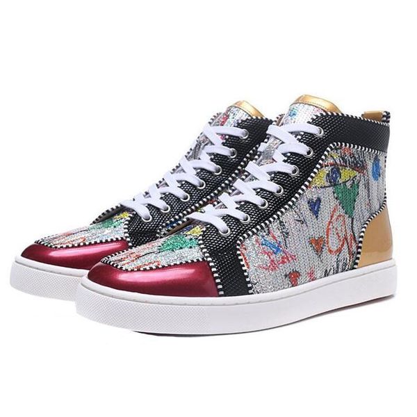 

2019 red bottoms designer fashion designer brand studded spikes flats shoes casual shoes for men women party lovers genuine leather sneakers, Black