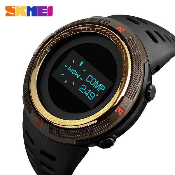 

new skmei fashion sport watch men 5bar waterproof calorie step mileage pu strap compass digital watch relogio masculino, Slivery;brown