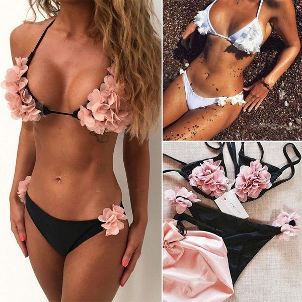 

women's summer floral bikini set push-up bra swimsuit 2019 female new design swimwear triangle bathing suit 0, White;black