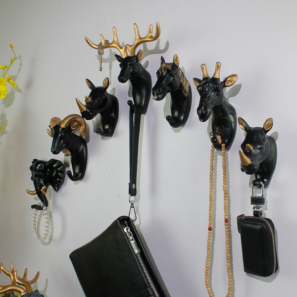 

6pcs nordic style resin animal head decorative hook for home decor