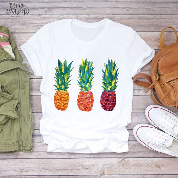 

cap sleeve women 2020 summer pineapple watercolor painting 90s fruit camisas shirt ladies womens t shirts t graphic female tee t, White