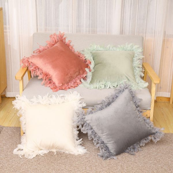 45 45cm Velvet Feather Pillow Case Sofa Back Cushion Covers Home