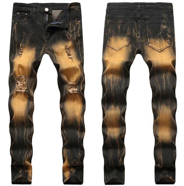 

2019 мужчины stretch ретро джинсы дизайнер straight leg slim fit ripped байкер мотоцикл джинсовые брюки streetwear trousres, Blue