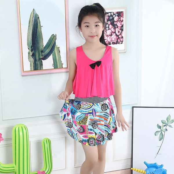 

2020 girls vest split princess princess dress dress swimsuit printed beach spring swimsuit, White;black