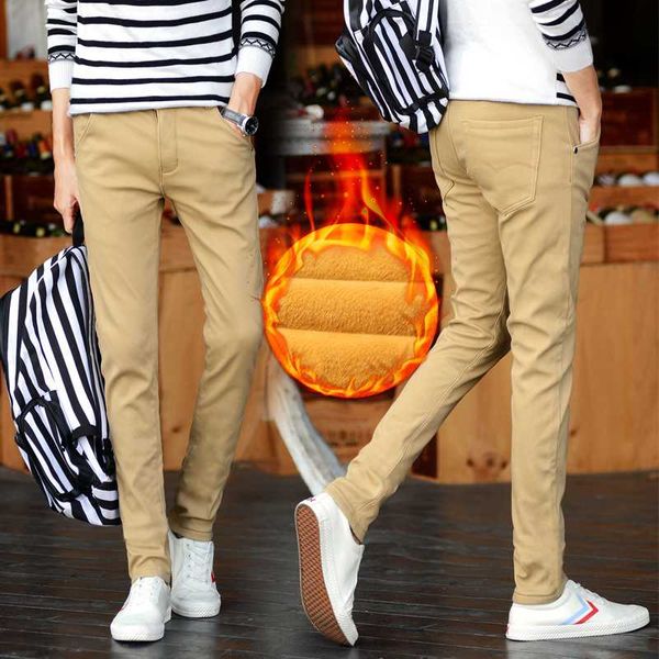 

new design casual men pants cotton slim pant straight trousers fashion business solid pants men pantalon pantalones plus velvet, Black