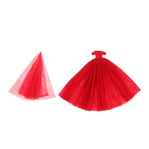 

red wedding dress for 12inch doll party dresses +veil 1:6 doll accessories