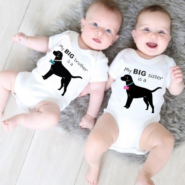 

newborn baby cotton rompers funny dog baby boy girls twins baby short sleeve jumpsuits roupas bebes infant clothes, White