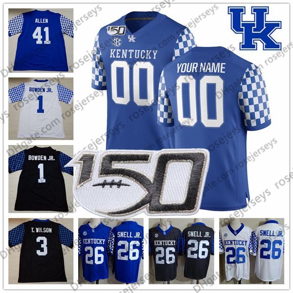 

custom kentucky wildcats 2019 any name number blue black white 1 lynn bowden jr. 3 terry wilson 56 kash daniel ncaa 150th jersey