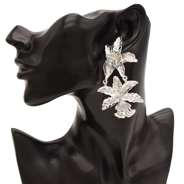 

new 2 colors fashion silver gold metal big flower drop earrings for women boho wedding party jewelry gift