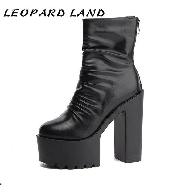 

leopard land 2020 women platfrom boot autumn winter super beauty boots thick heel waterproof high short boots women jxq, Black