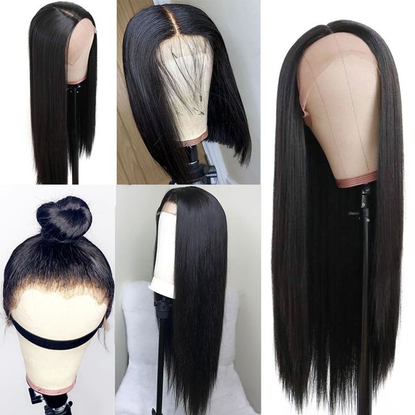 

lace front wigs virgin unprocessed human hair lace wigs natural color middle part straight ing, Black
