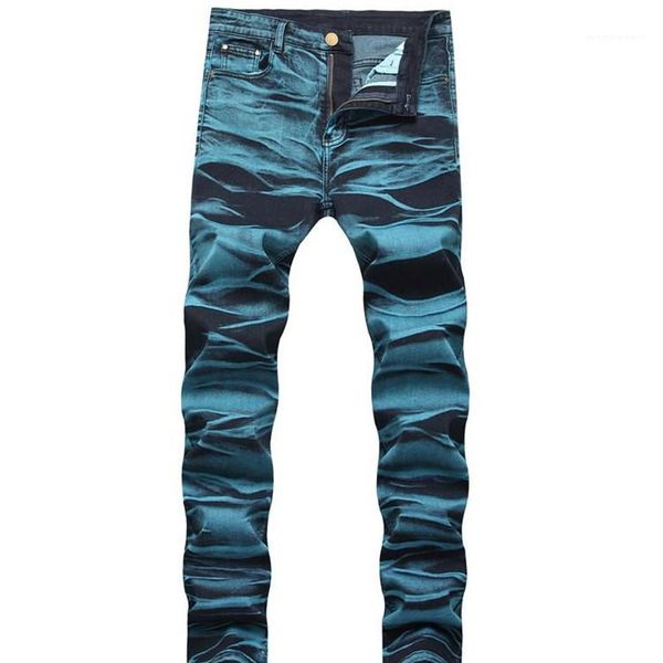 

джинсы середины талии мужские брюки модные джинсы мужские дизайнерские джинсы синий свет промытый молния fly карандаш, Blue