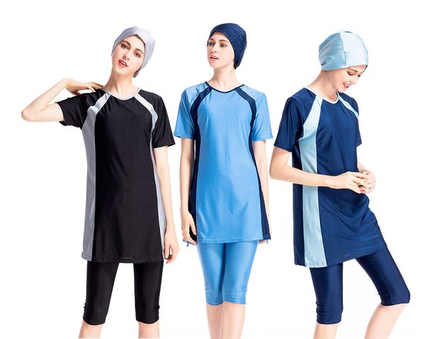 

ki1us color matching short-sleeved conservative capri pants women color matching short-sleeved swimsuit conservative capri pants swimsuit wo, White;black