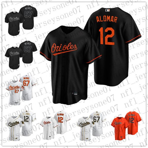 

custom men's women youth baltimore orioles 12 roberto alomar 67 john means white orange authentic weekend 2020 home jersey, Black