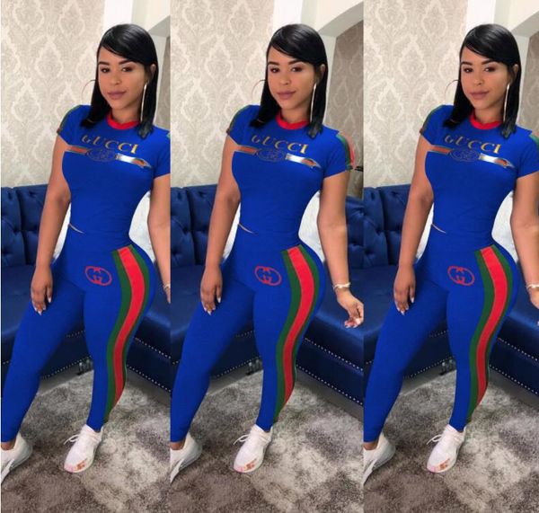 

letter print casual two piece set tracksuit women short sleeves t shirts and length pants outfit 2019 summer women sport suit 4 colors, Gray