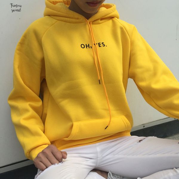 

oh yes letter print polyester hoodies sweatshirt women new winter casual fleece hooded pullover thick loose women 8l1040, Black