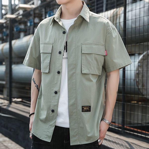 

мужская дизайнерская с коротким рукавом повседневная свободная молодежная оснастка рубашка куртка тренд, White;black