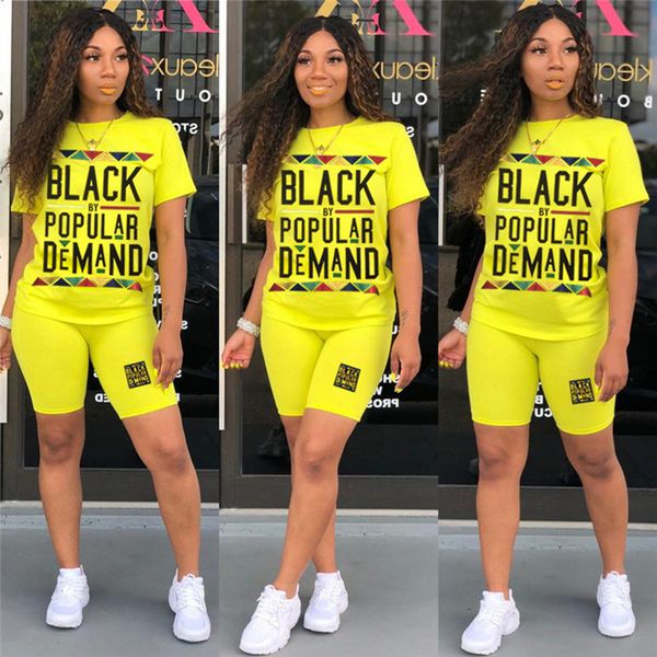 

women trendy tracksuits two piece sets black by popular demand letters printed short sleeve t shirt + shorts sports summer outfits c72202, White