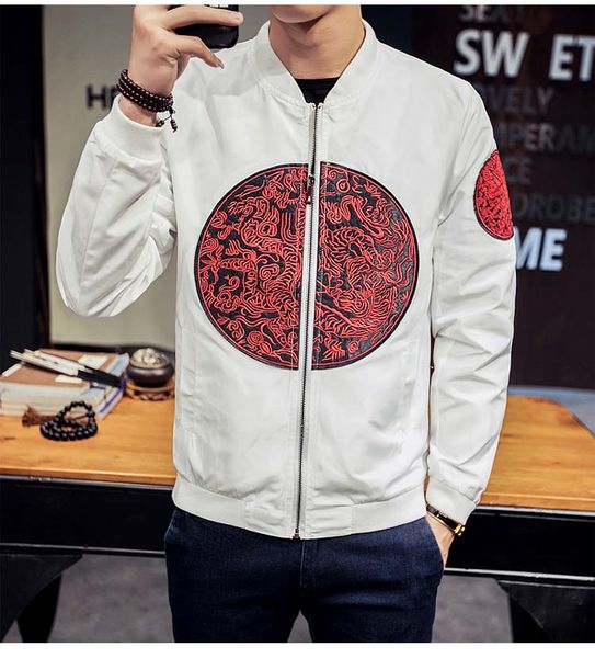 

2019 men vintage autumn embroidery jackets mens loose streetwear white jackets male chinese style buckle clothes, Black;brown