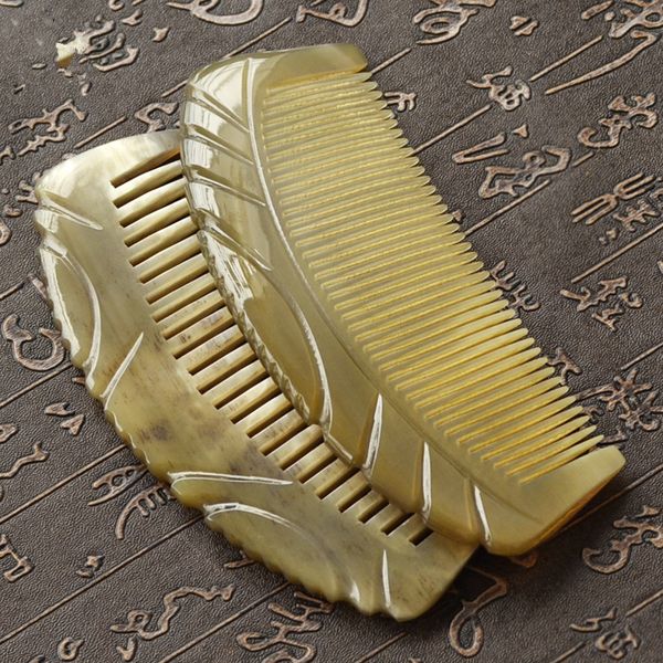 

1pc exquisite carved full tooth comb natural color yak horn wide moon comb 15cm half month bag g0412, Silver
