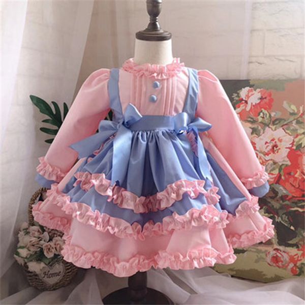 

девушки испанское платье королевские костюмы дети принцесса свадьба день рождения платья партии кружева халат fille baby girl бутик одежды, Red;yellow