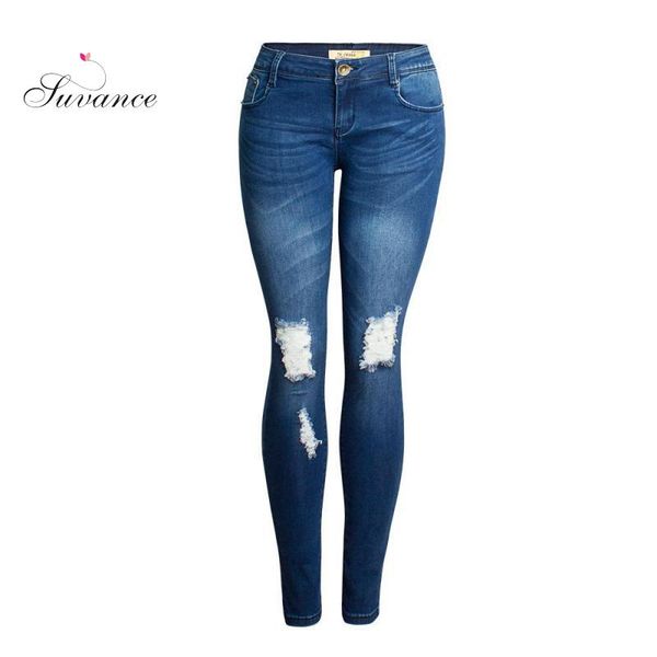 

suvance 2019 spring autumn fashion blue color big size s-2xl cotton women pencil jeans jl-hg010