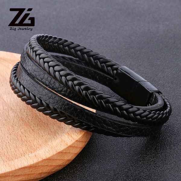 

pu leather brown black men's bracelet multi-layer woven magnetic buckle wrist strap bracelet suitable for gifts, Golden;silver