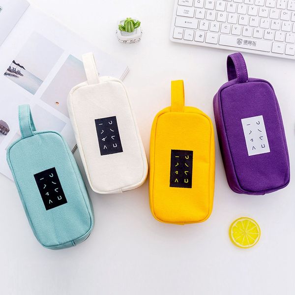 

portable canvas school pencil case boys girls pen bag pencilcase student cute stationery box pouch green yellow white purple