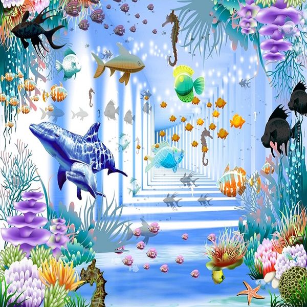 

custom large mural 3d wallpaper cartoon underwater world color fish corridor bedroom mural tv back wall decor deep 5d embossed