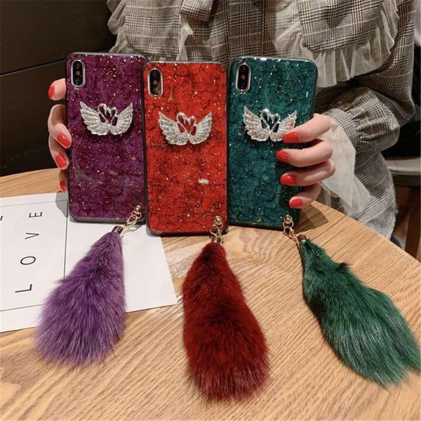 

new arrivals for iphone xr swan case marble grain designer phone case girl style diamond swan case