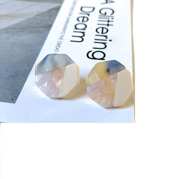 

2019 japanese and korean vintage resin earrings color mosaic polygon resin earrings, Golden;silver